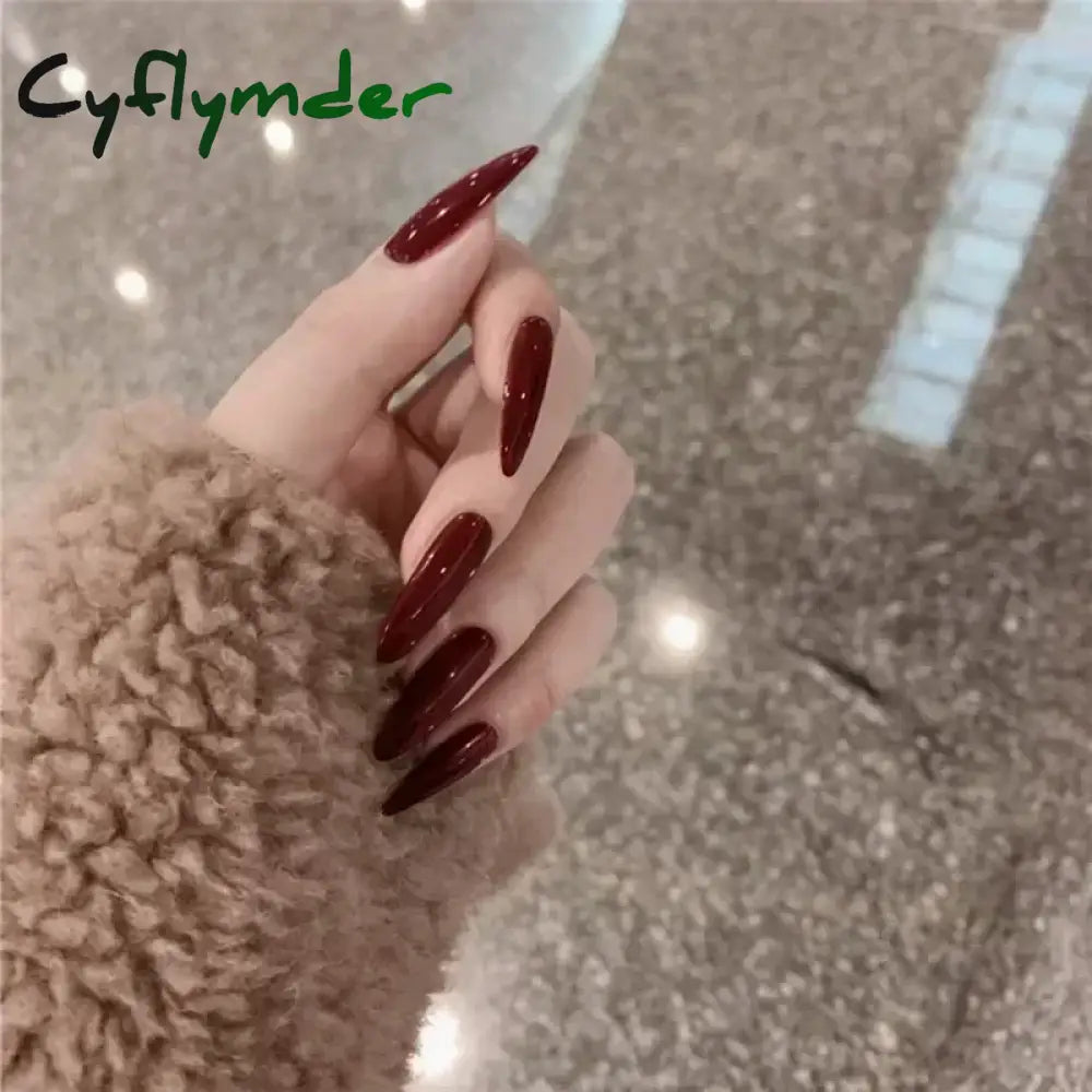 Cyflymder 24pcs/Box Long Coffin False Nails Art Rose with Glue Wearable Nude Pink White Color Jelly Nails Tips Full