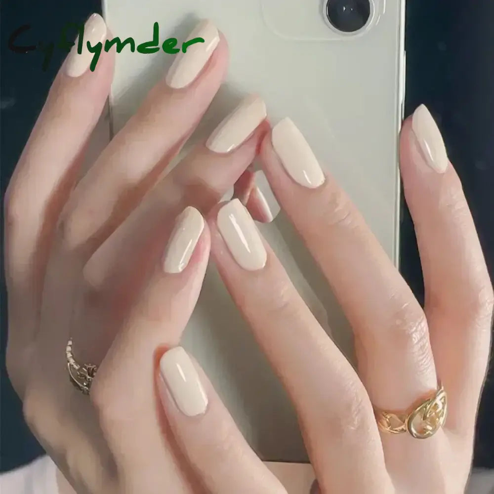 Cyflymder 24pcs/Box Long Coffin False Nails Art Rose with Glue Wearable Nude Pink White Color Jelly Nails Tips Full