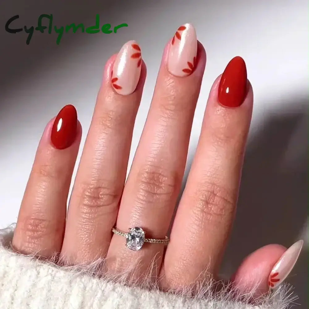 Cyflymder 24pcs/Box Long Coffin False Nails Art Rose with Glue Wearable Nude Pink White Color Jelly Nails Tips Full