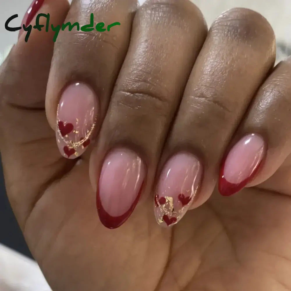 Cyflymder 24pcs/Box Long Coffin False Nails Art Rose with Glue Wearable Nude Pink White Color Jelly Nails Tips Full