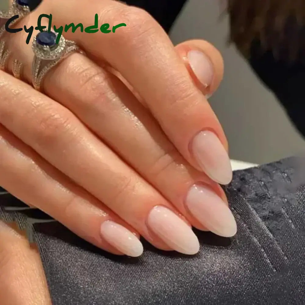 Cyflymder 24pcs/Box Long Coffin False Nails Art Rose with Glue Wearable Nude Pink White Color Jelly Nails Tips Full