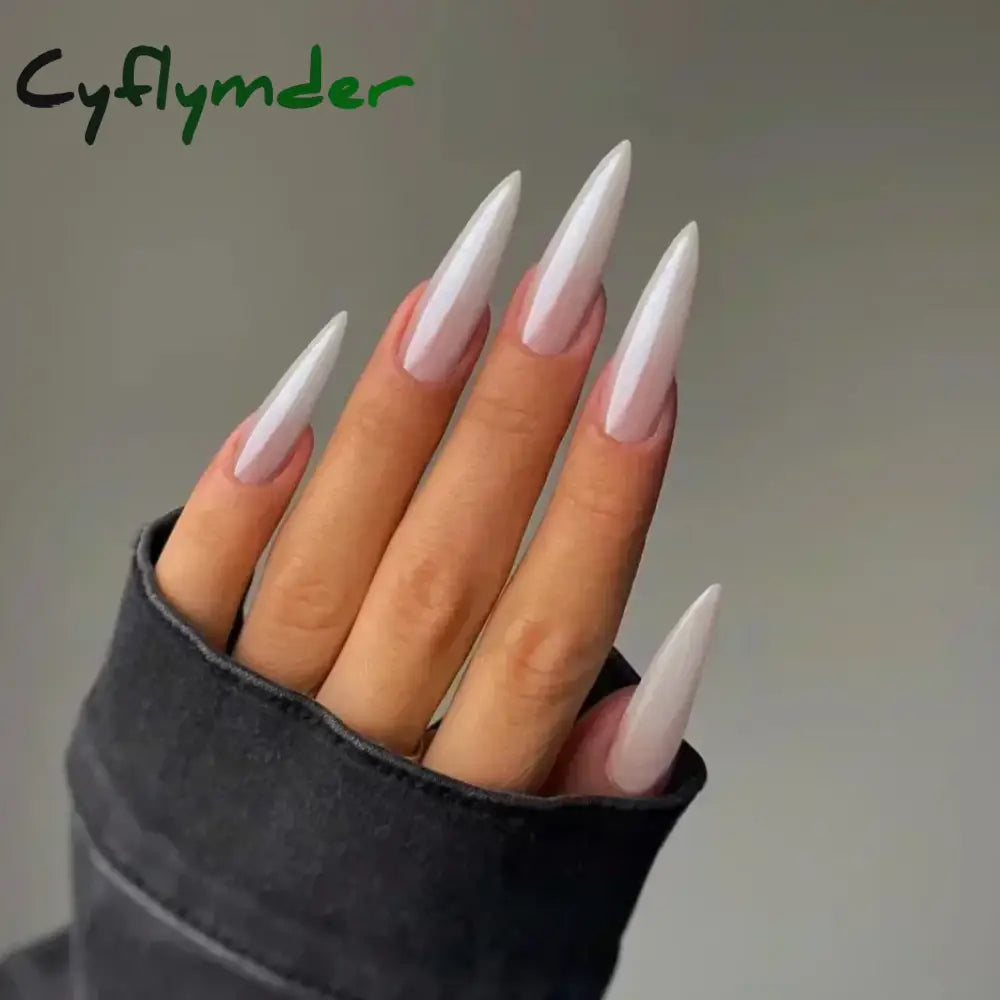 Cyflymder 24pcs/Box Long Coffin False Nails Art Rose with Glue Wearable Nude Pink White Color Jelly Nails Tips Full