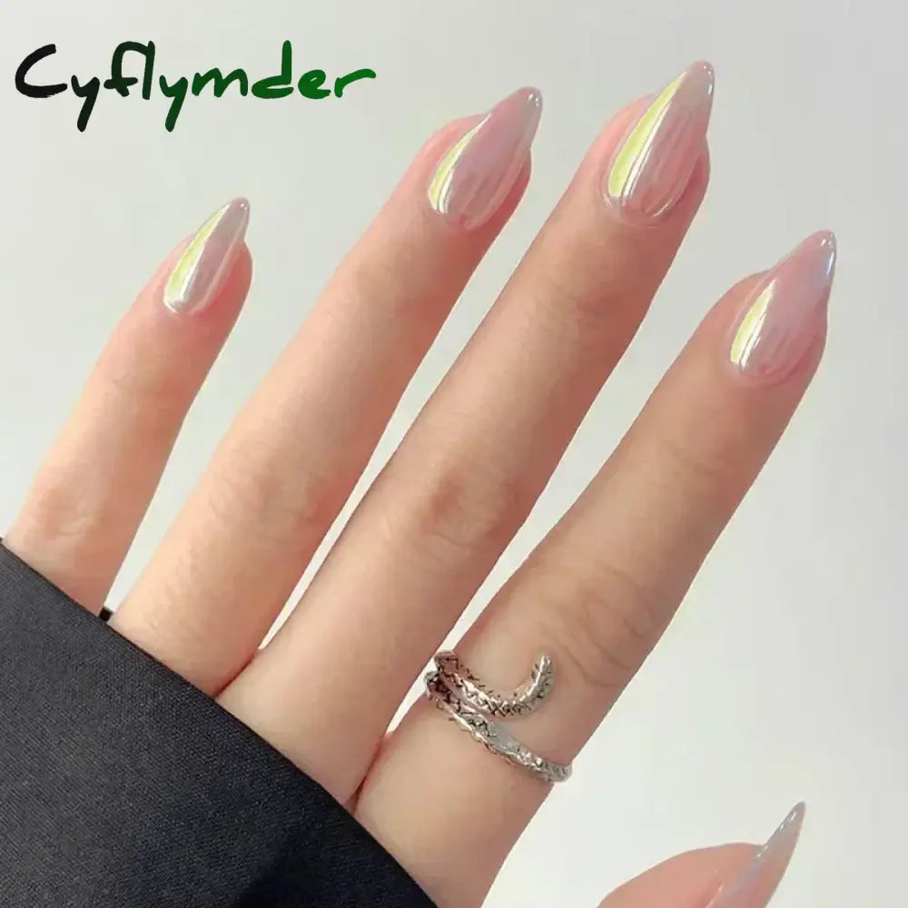 Cyflymder 24pcs/Box Long Coffin False Nails Art Rose with Glue Wearable Nude Pink White Color Jelly Nails Tips Full