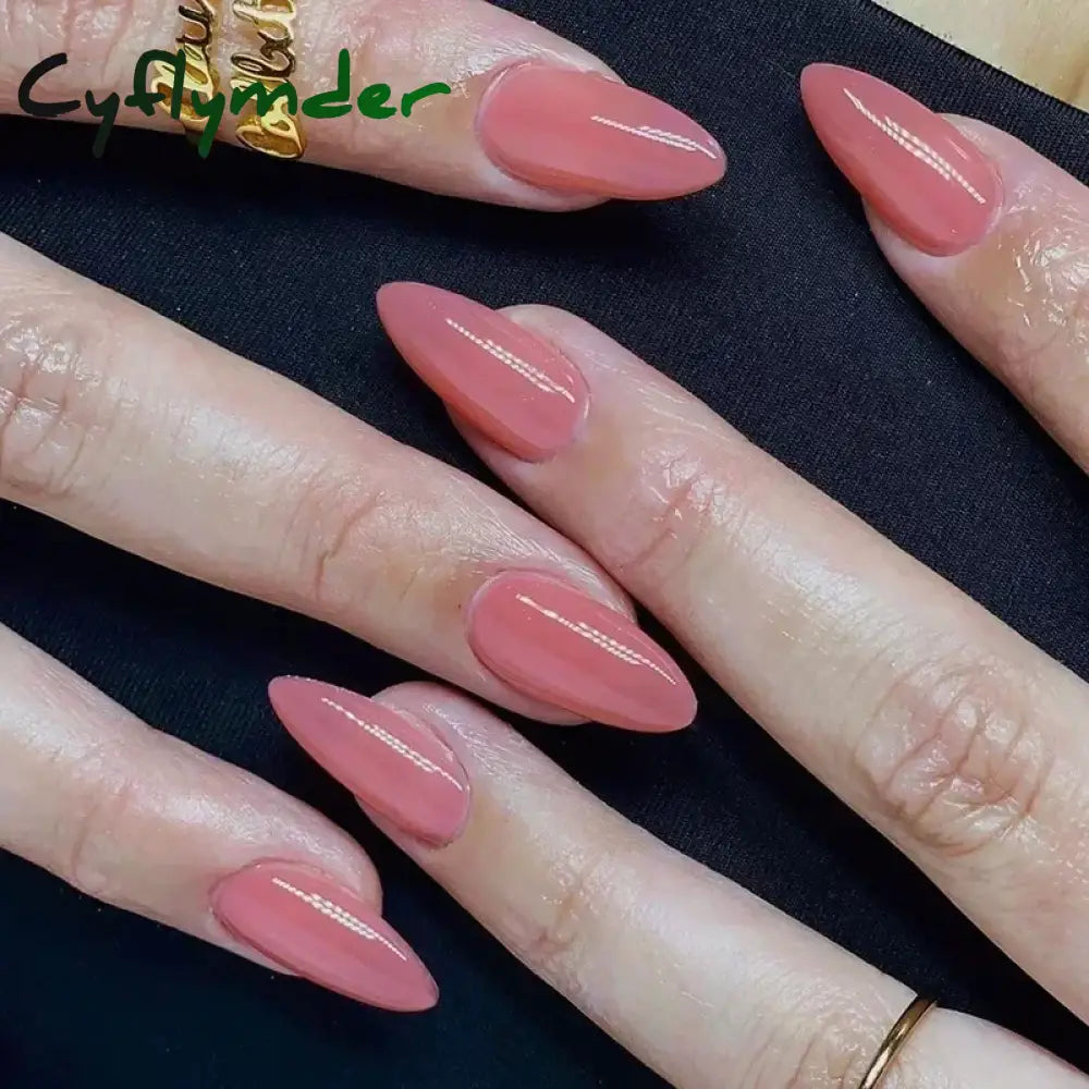 Cyflymder 24pcs/Box Long Coffin False Nails Art Rose with Glue Wearable Nude Pink White Color Jelly Nails Tips Full