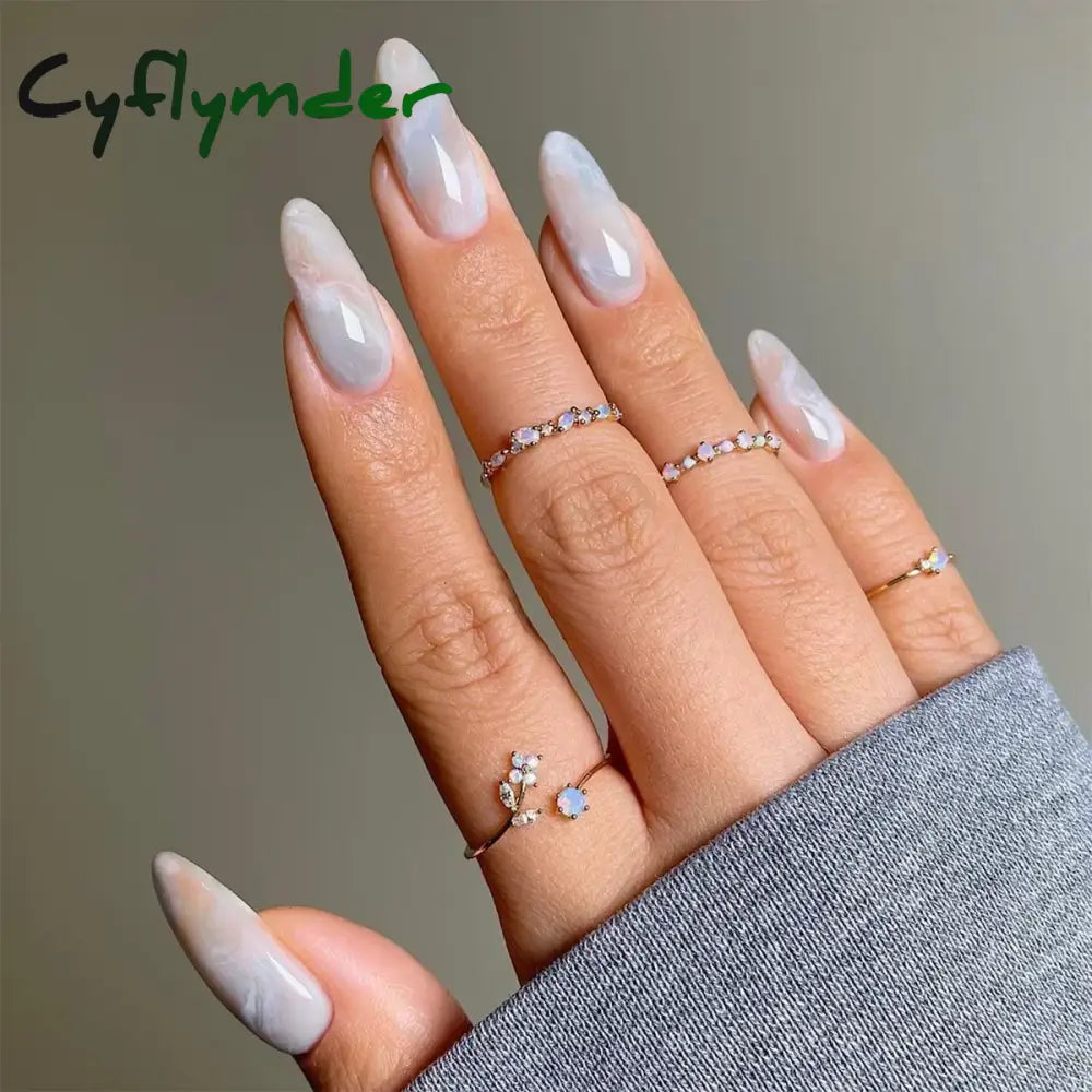 Cyflymder 24pcs/Box Long Coffin False Nails Art Rose with Glue Wearable Nude Pink White Color Jelly Nails Tips Full