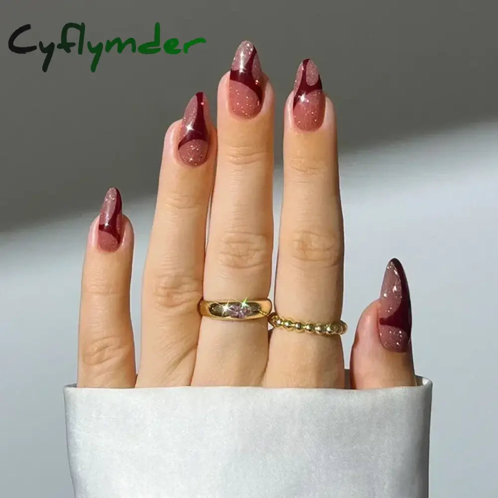 Cyflymder 24pcs/Box Long Coffin False Nails Art Rose with Glue Wearable Nude Pink White Color Jelly Nails Tips Full