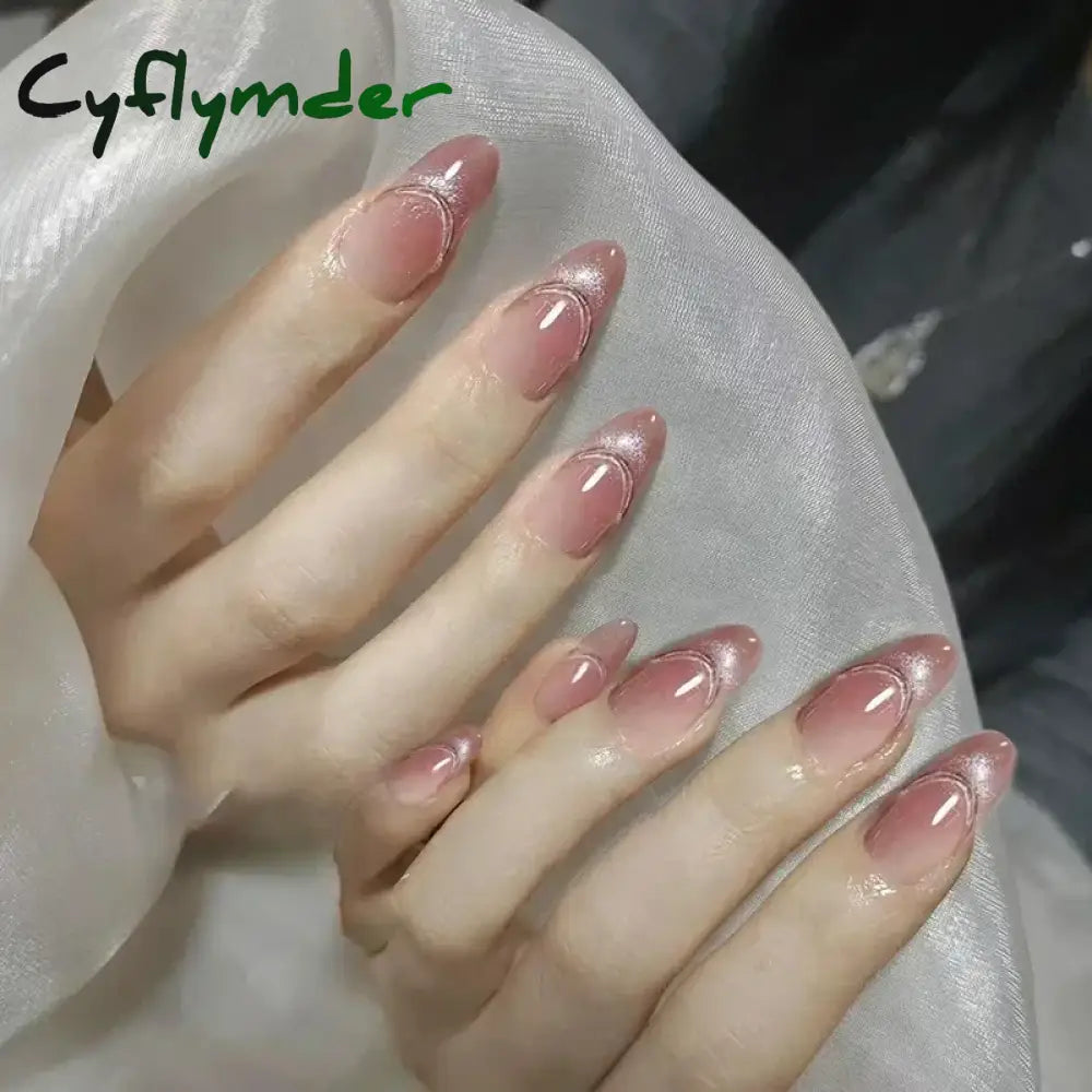 Cyflymder 24pcs/Box Long Coffin False Nails Art Rose with Glue Wearable Nude Pink White Color Jelly Nails Tips Full