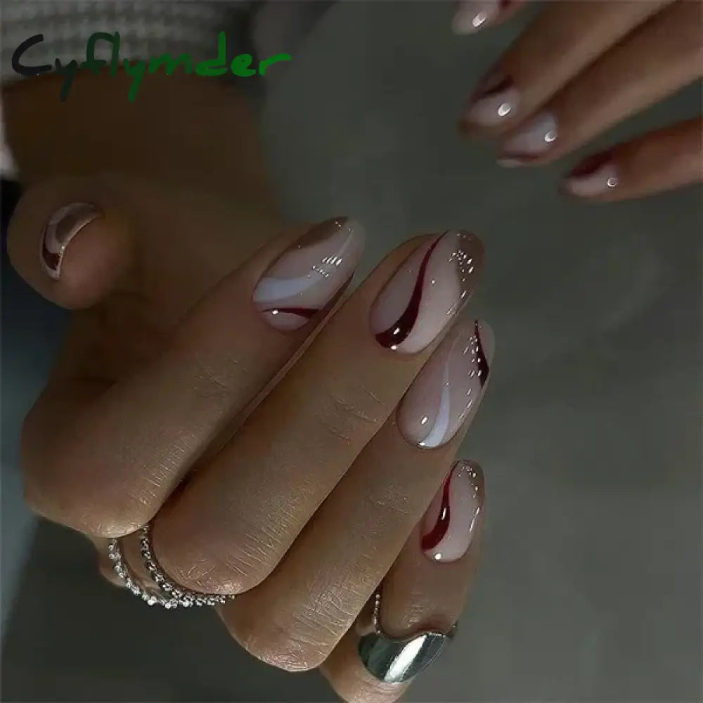 Cyflymder 24pcs/Box Long Coffin False Nails Art Rose with Glue Wearable Nude Pink White Color Jelly Nails Tips Full