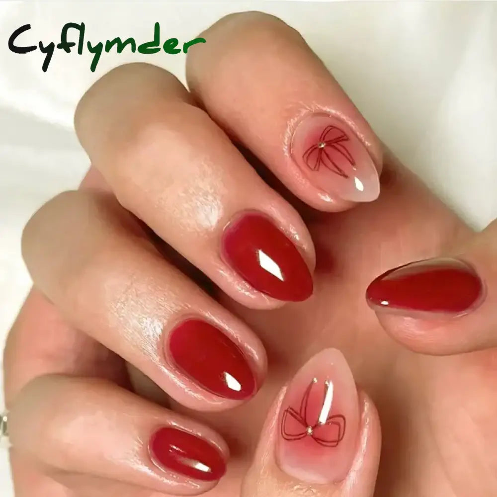 Cyflymder 24pcs/Box Long Coffin False Nails Art Rose with Glue Wearable Nude Pink White Color Jelly Nails Tips Full