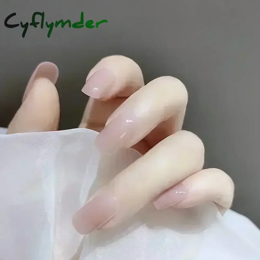 Cyflymder 24pcs/Box Long Coffin False Nails Art Rose with Glue Wearable Nude Pink White Color Jelly Nails Tips Full