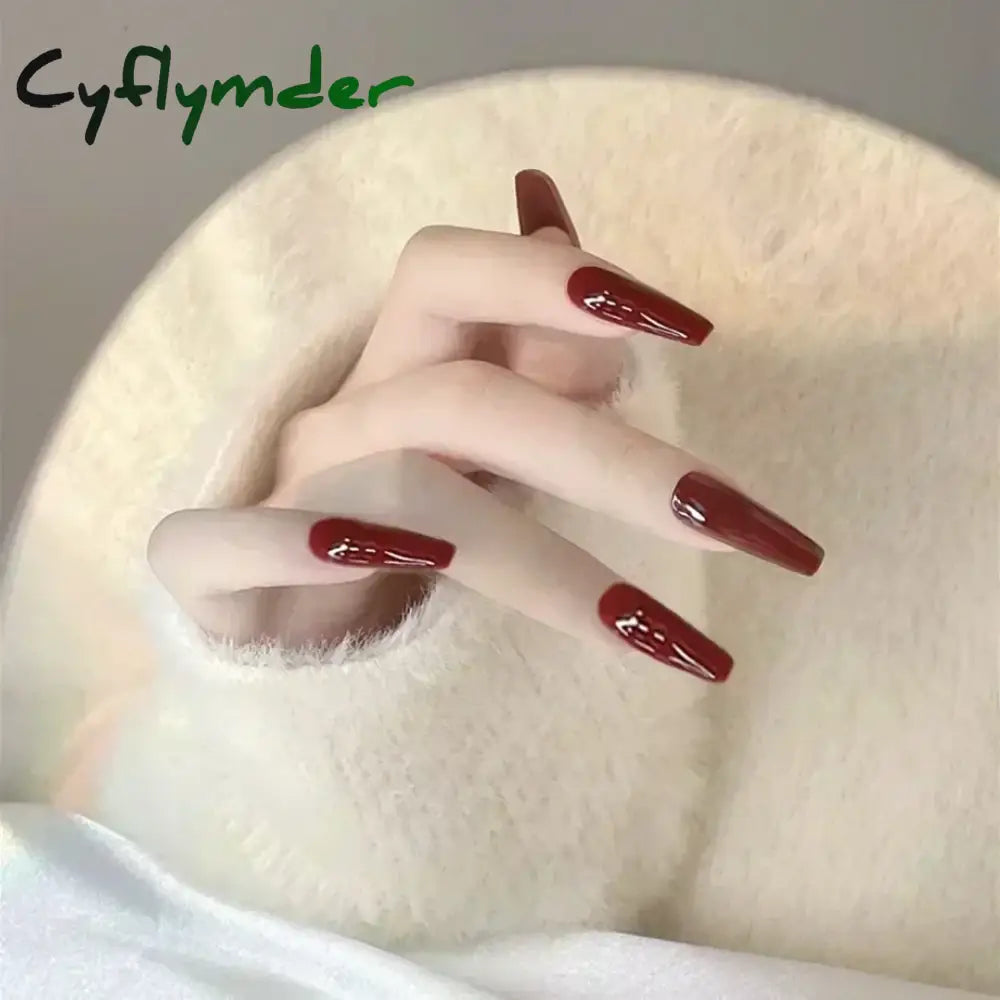 Cyflymder 24pcs/Box Long Coffin False Nails Art Rose with Glue Wearable Nude Pink White Color Jelly Nails Tips Full