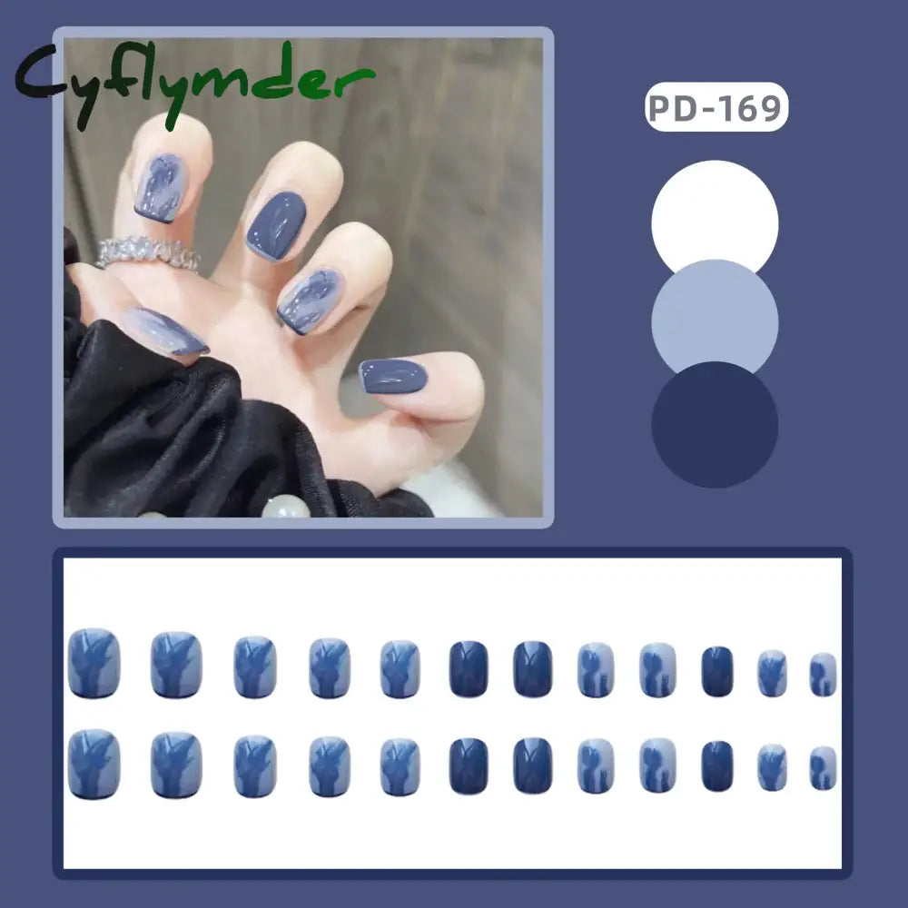 Cyflymder 24Pcs/Box Nail Art Fake Short Ballet Wearable Nails Press On Square Coffin Head Full