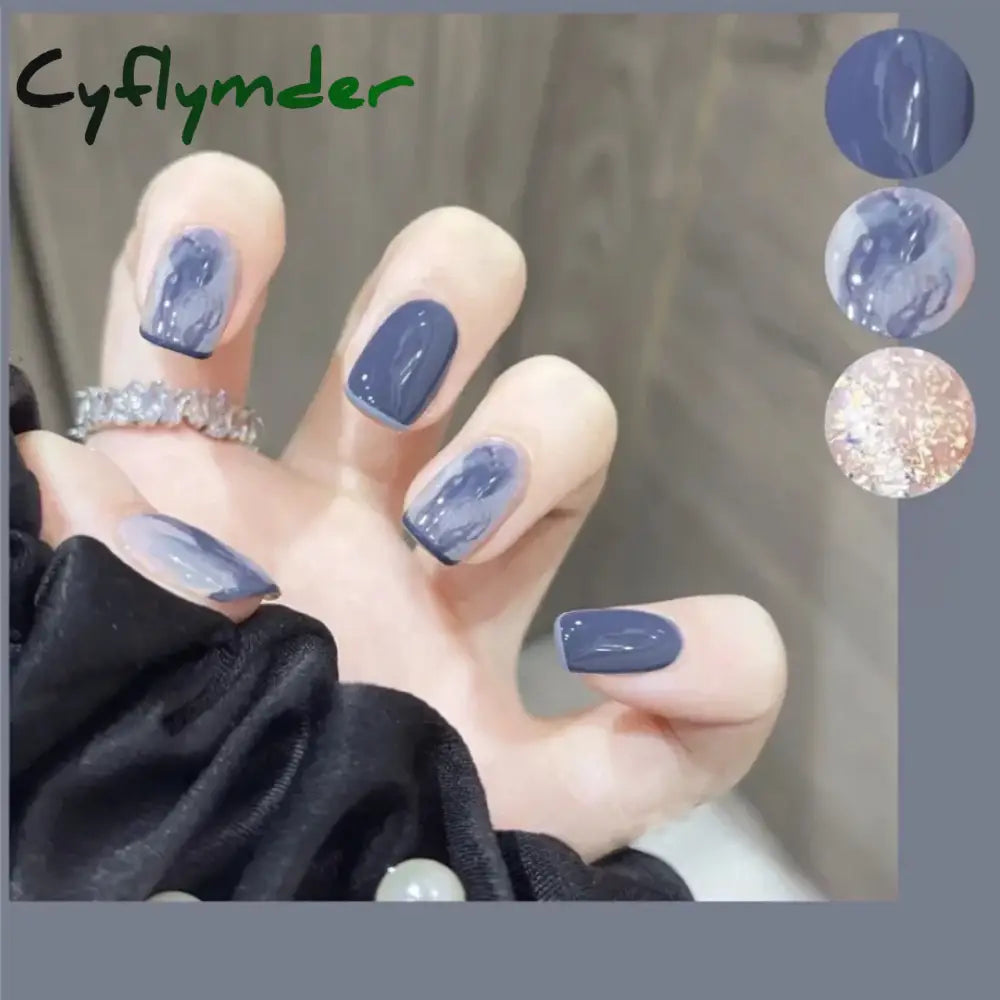 Cyflymder 24Pcs/Box Nail Art Fake Short Ballet Wearable Nails Press On Square Coffin Head Full