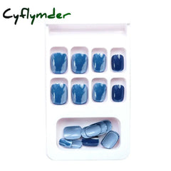 Cyflymder 24Pcs/Box Nail Art Fake Short Ballet Wearable Nails Press On Square Coffin Head Full