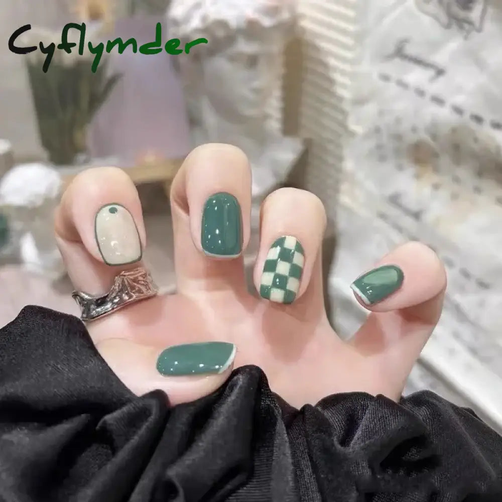 Cyflymder 24Pcs/Box Nail Art Fake Short Ballet Wearable Nails Press On Square Coffin Head Full