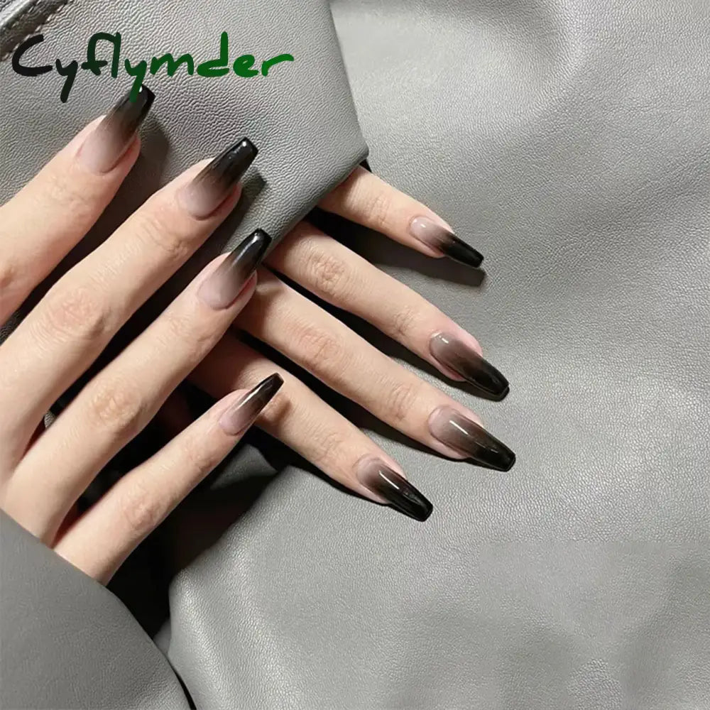 Cyflymder 24Pcs Cool Girl False Nails Press On Long Coffin Square Ballet Nail Tips Full Cover