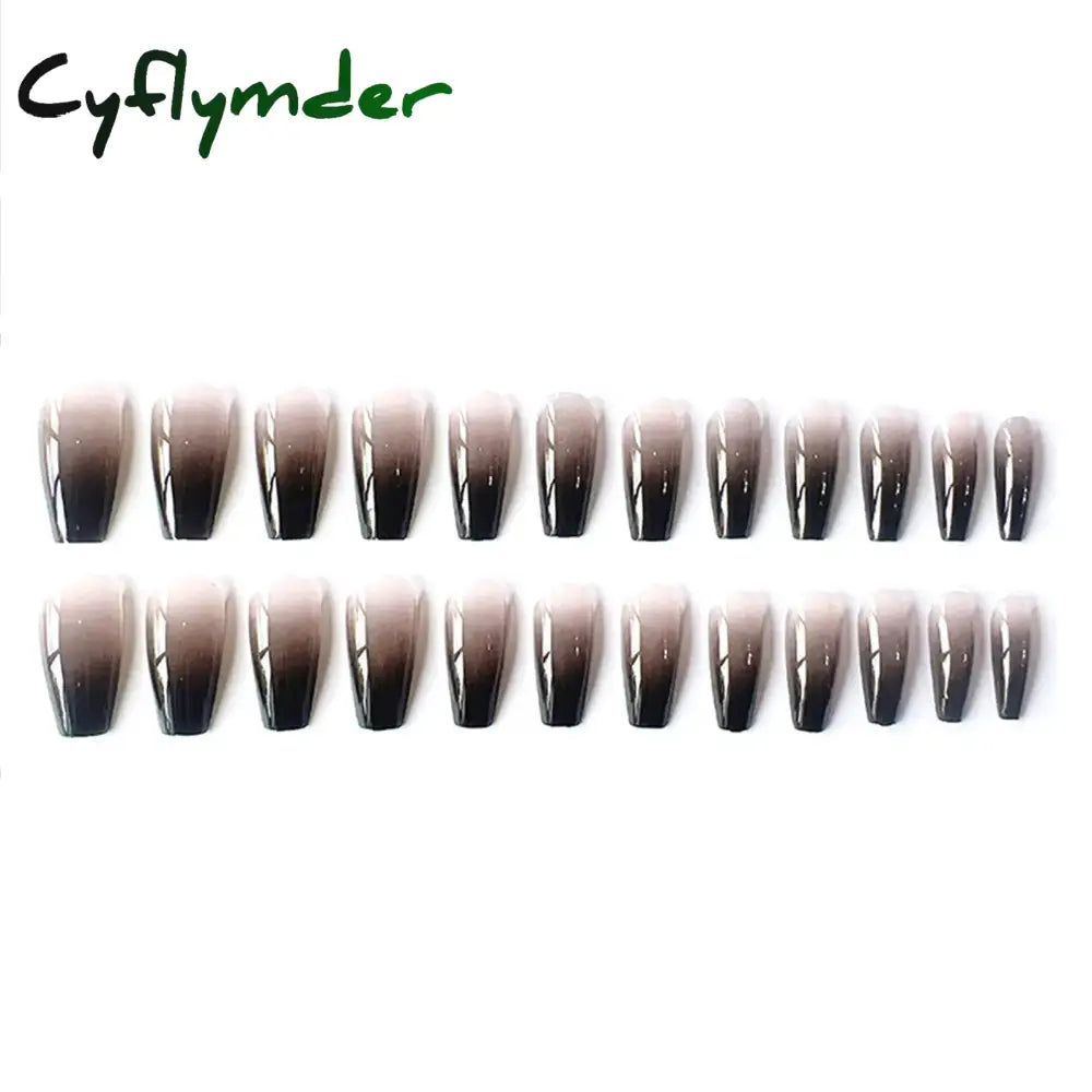 Cyflymder 24Pcs Cool Girl False Nails Press On Long Coffin Square Ballet Nail Tips Full Cover