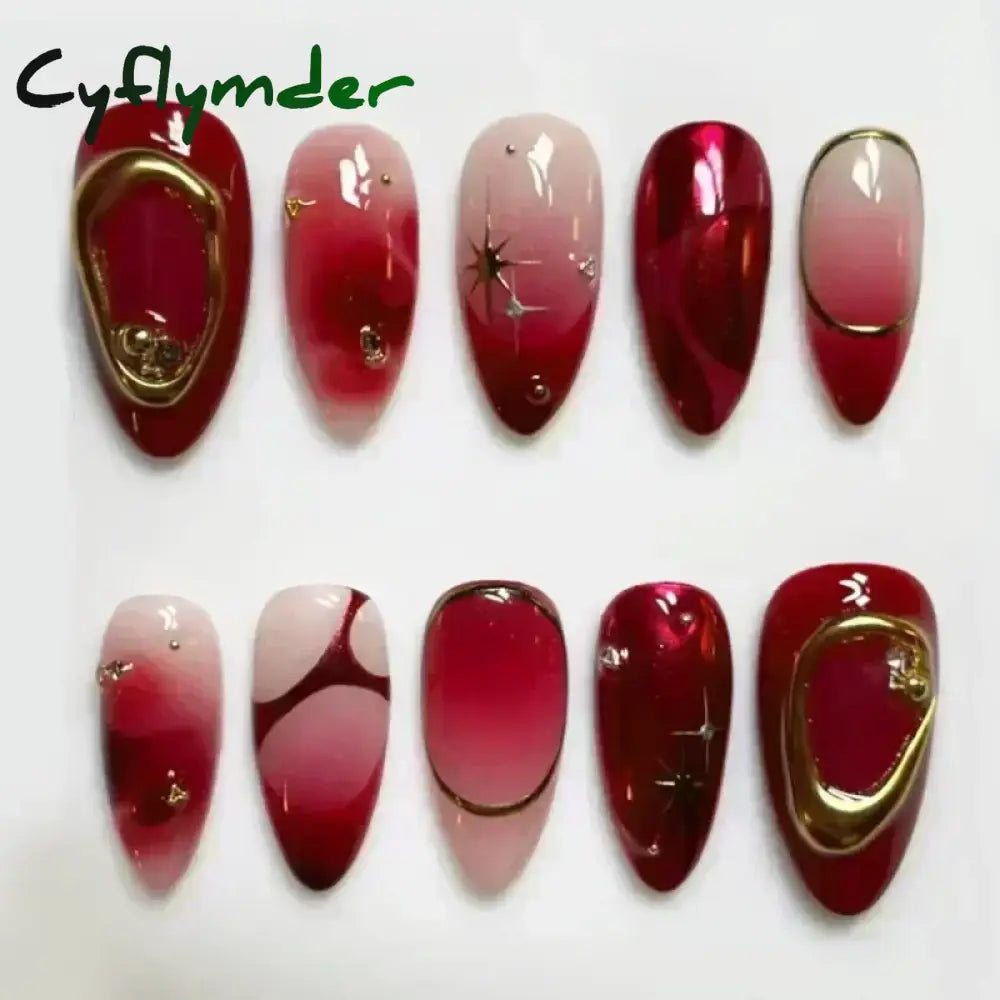 Cyflymder 24pcs Detachable Flower Almond bowknot French False Nails Stars Love Glitter Design Press on Nails Fake Nials