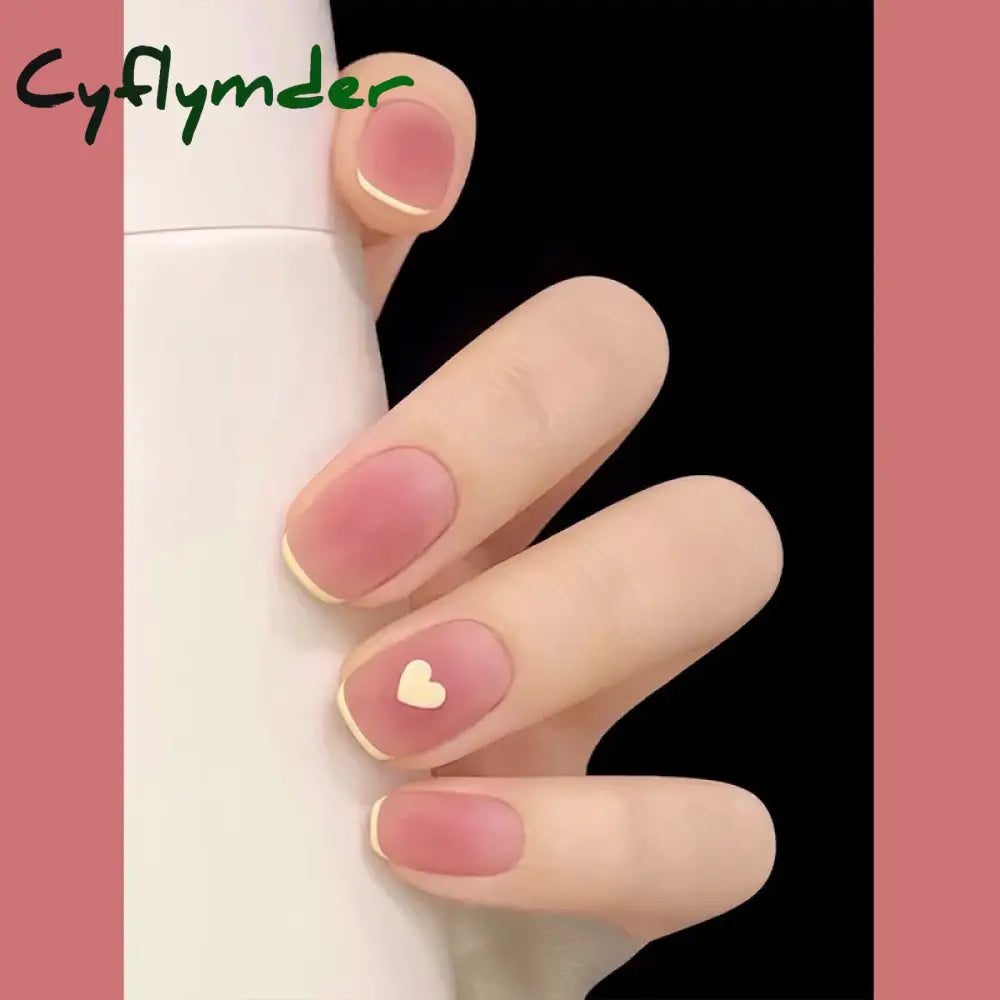 Cyflymder 24Pcs French False Nails Short Cherry Design Fake Art Full Coverage Waterproof Artificial