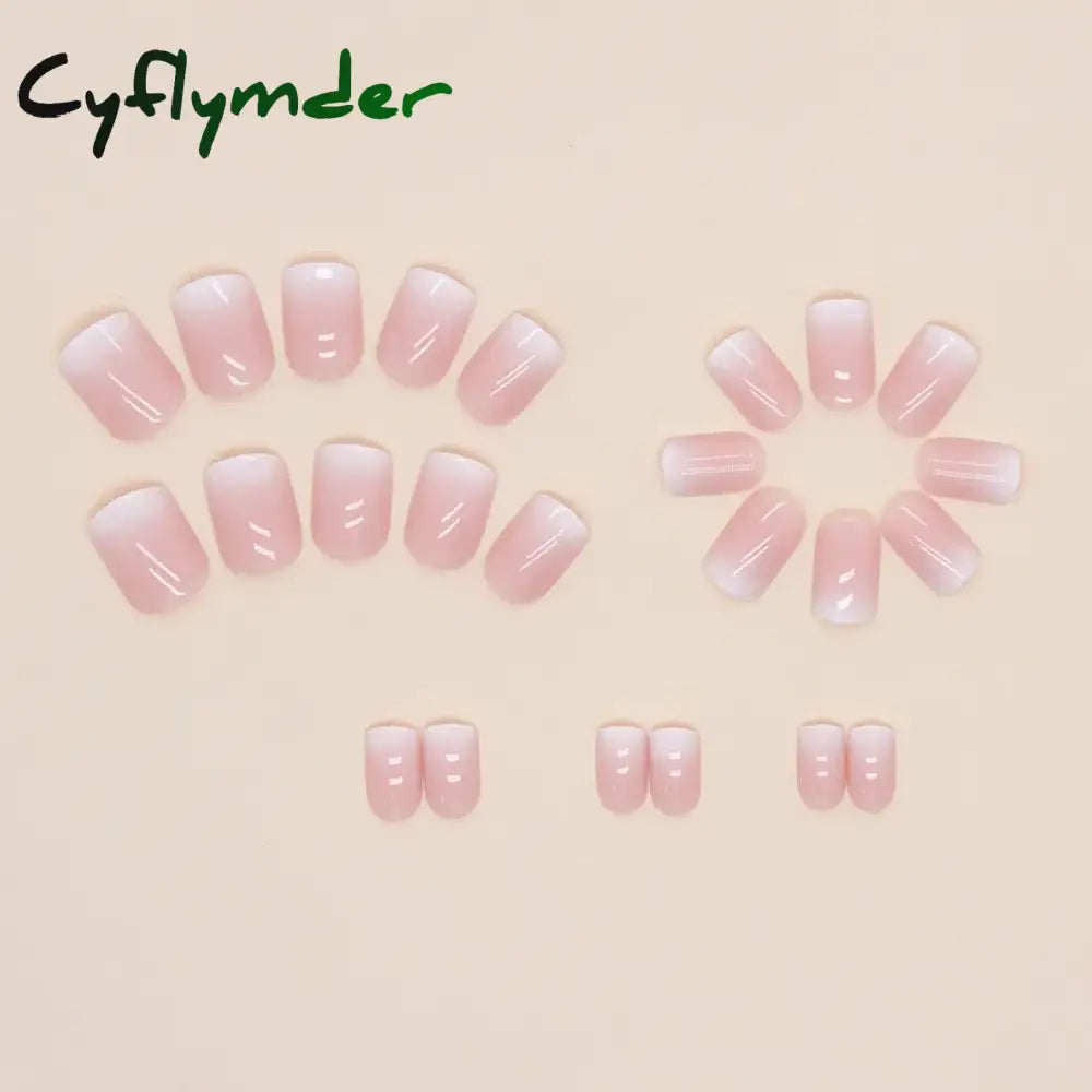 Cyflymder 24Pcs Gentle Gradient French Fake Nails Short Square False Artificial Nail Tips Press On