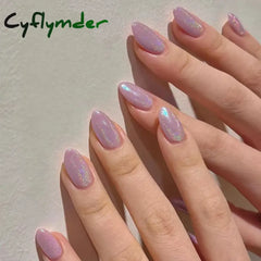 Cyflymder 24pcs Glitter Fake Nails Purple Shiny Cat Eye Press On Nails Almond Head Manicure Nail Tips Pink/Blue False