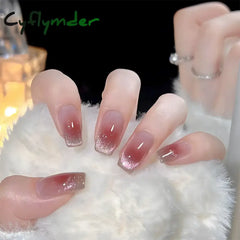 Cyflymder 24pcs Glitter Fake Nails Purple Shiny Cat Eye Press On Nails Almond Head Manicure Nail Tips Pink/Blue False