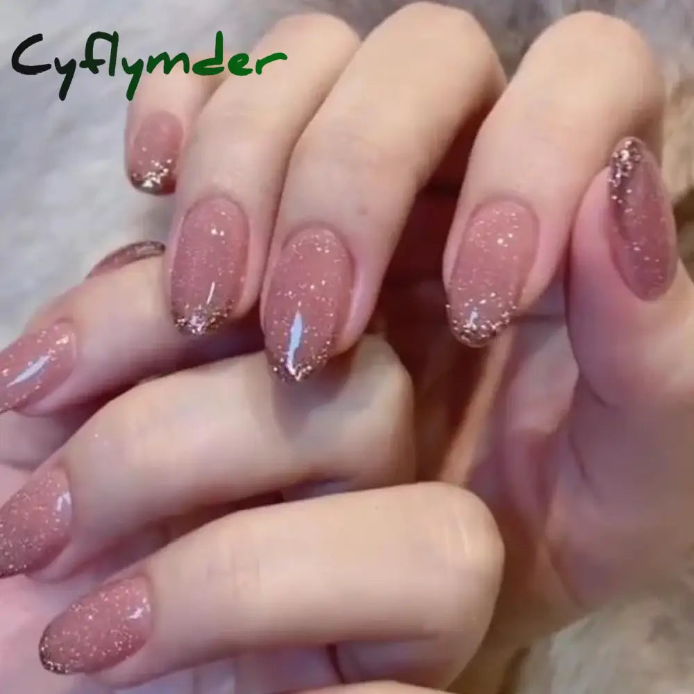 Cyflymder 24pcs Glitter Fake Nails Purple Shiny Cat Eye Press On Nails Almond Head Manicure Nail Tips Pink/Blue False