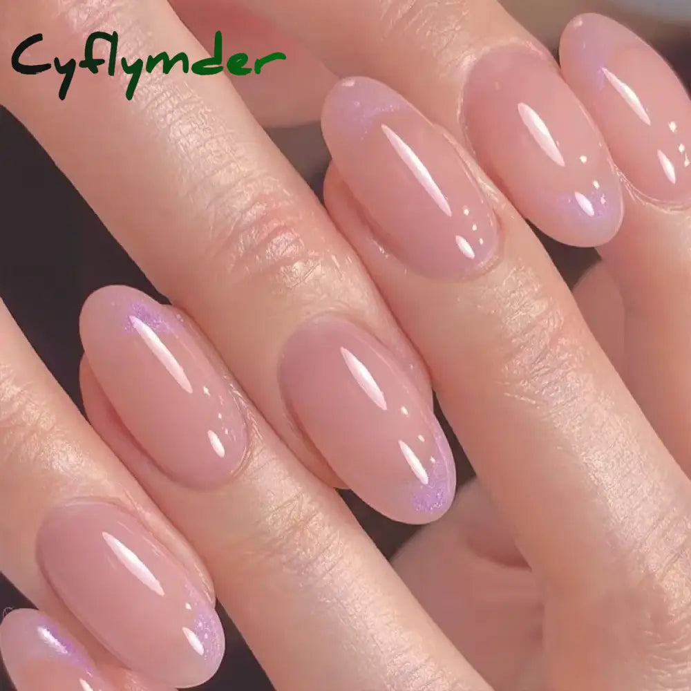 Cyflymder 24pcs Glitter Fake Nails Purple Shiny Cat Eye Press On Nails Almond Head Manicure Nail Tips Pink/Blue False