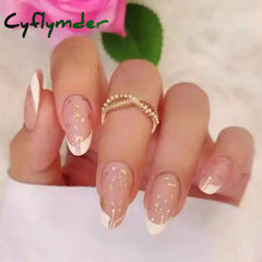 Cyflymder 24Pcs Glitter Star River False Nails French Long Almond Fake Nials Diy Manicure