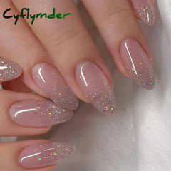 Cyflymder 24Pcs Glitter Star River False Nails French Long Almond Fake Nials Diy Manicure