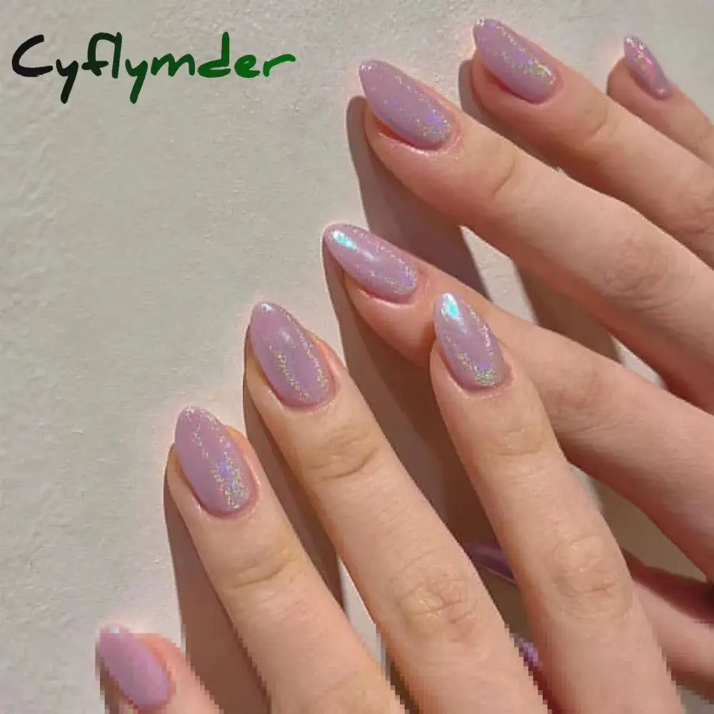 Cyflymder 24pcs Gradient Rose Pink False Nails Glossy Cat Eye Design Fake Nail Tips For Girls Women Almond Press On