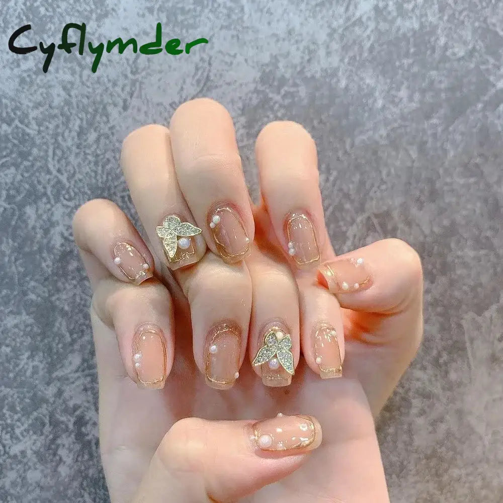 Cyflymder 24Pcs Green Long Ballerina False Nails Butterfly With Glue Wearable Fake Spring