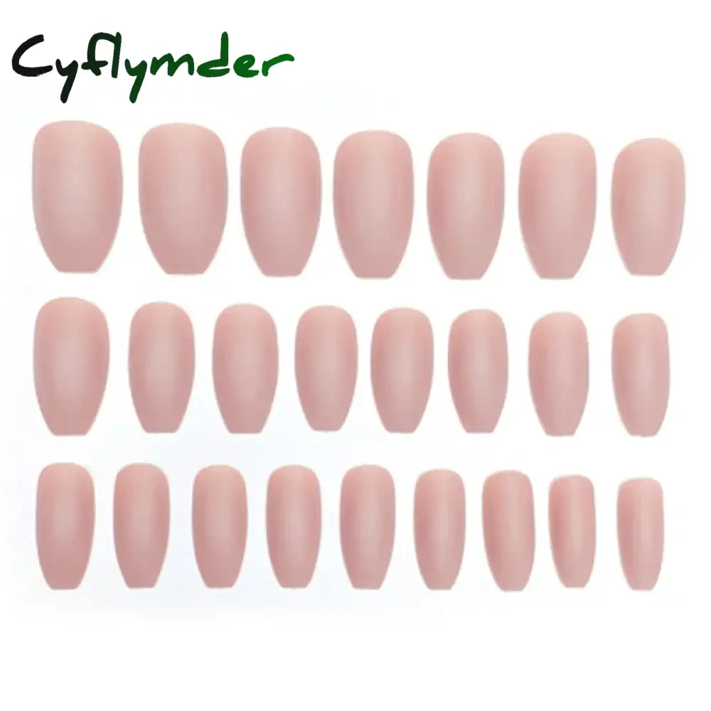 Cyflymder 24Pcs Khaki Pure Color Frosted Ballet Matte Fake Nails Press On Wearable Detachable Nail