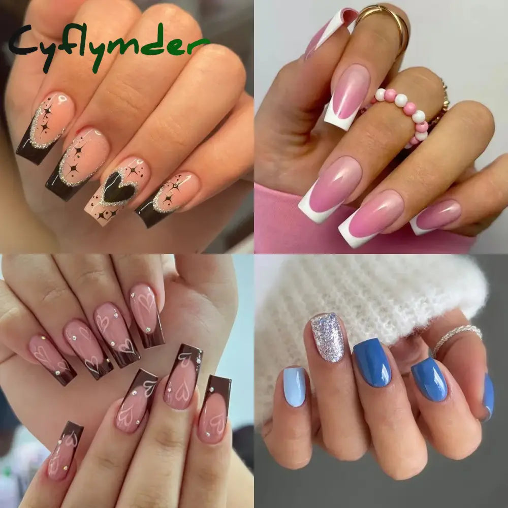Cyflymder 24Pcs Medium Long Acrylic Fake Nails Art Cool Spice Girls Wearing False Set Press On Nail