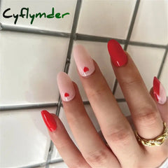 Cyflymder 24Pcs Nail Art Fake Nails Long Ballerina Press On False Set Handmade Orange Edge Almond