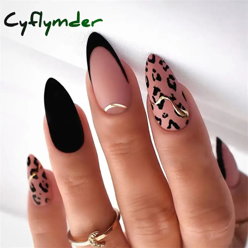 Cyflymder 24Pcs Nail Art Fake Nails Long Ballerina Press On False Set Handmade Orange Edge Almond