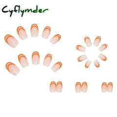 Cyflymder 24Pcs Nail Art Fake Nails Long Ballerina Press On False Set Handmade Orange Edge Almond