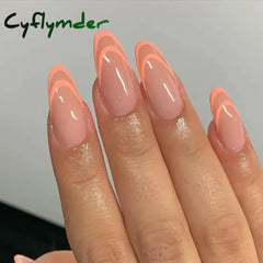 24PCS Nail Art Fake Nails Long Ballerina Press on False Nails Set Handmade Orange Edge Almond Nail Seamless Removable Capsule