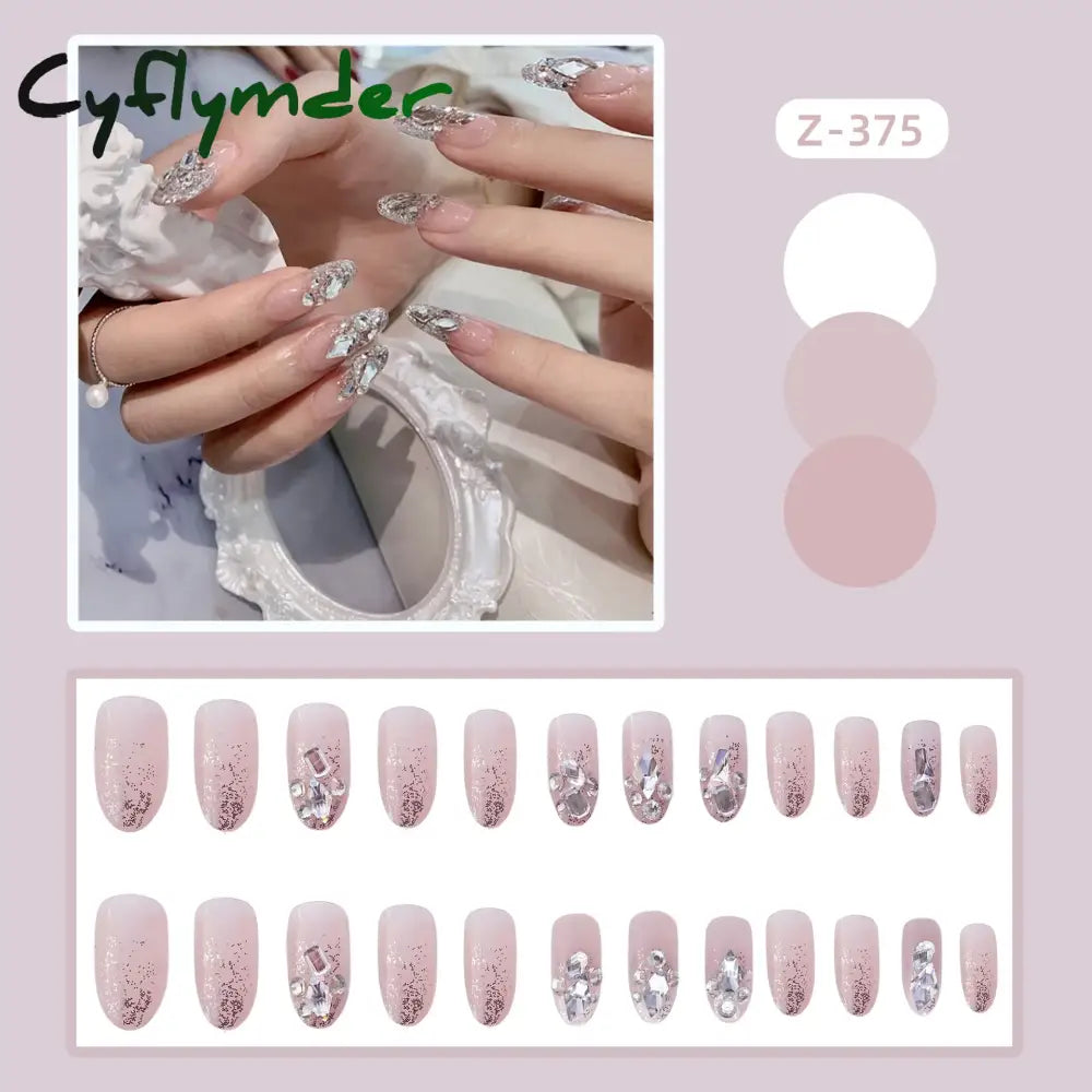 Cyflymder 24Pcs Nail Art Fake Nails Pink And Silver Glitter Wearing Reusable False Long Ballerina