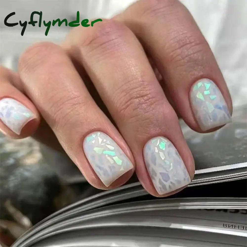 Cyflymder 24Pcs Nail Aurora Glitter Fake Nails Short French Press On Simple False Tips Full Cover