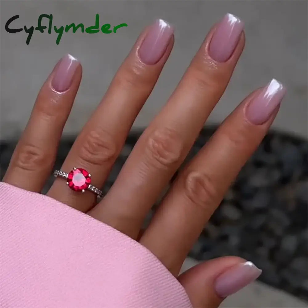 Cyflymder 24Pcs Nail Aurora Glitter Fake Nails Short French Press On Simple False Tips Full Cover