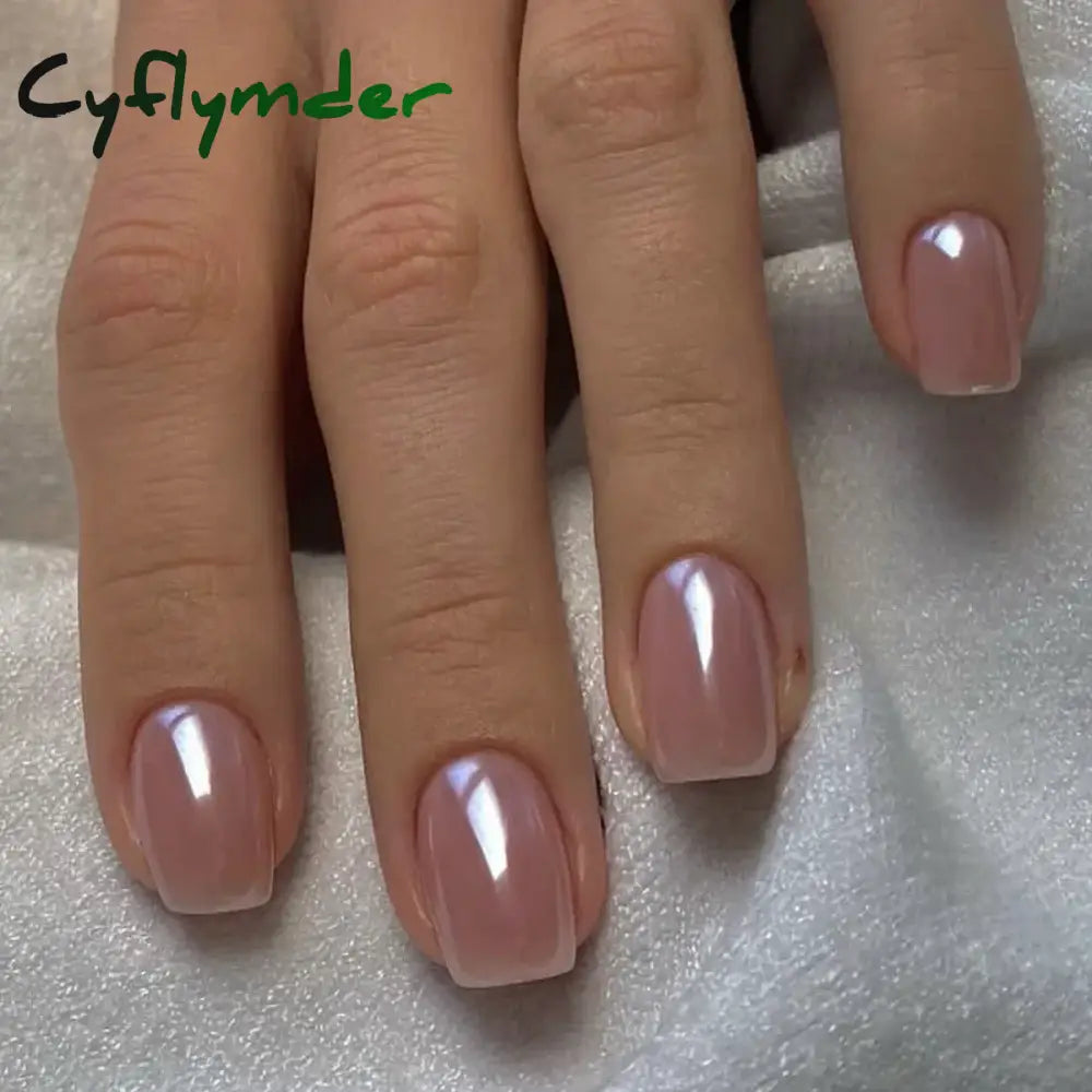 Cyflymder 24Pcs Nail Aurora Glitter Fake Nails Short French Press On Simple False Tips Full Cover