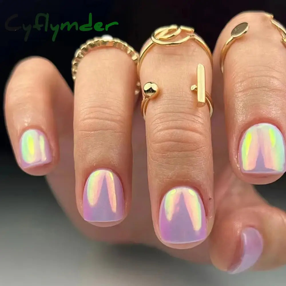 Cyflymder 24Pcs Nail Aurora Glitter Fake Nails Short French Press On Simple False Tips Full Cover