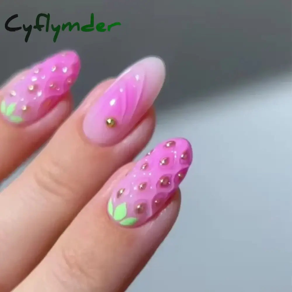 Cyflymder 24Pcs Pink Almond False Nails Butterfly Ballet with French Design Wearable Fake Nails Simple Artificial Press