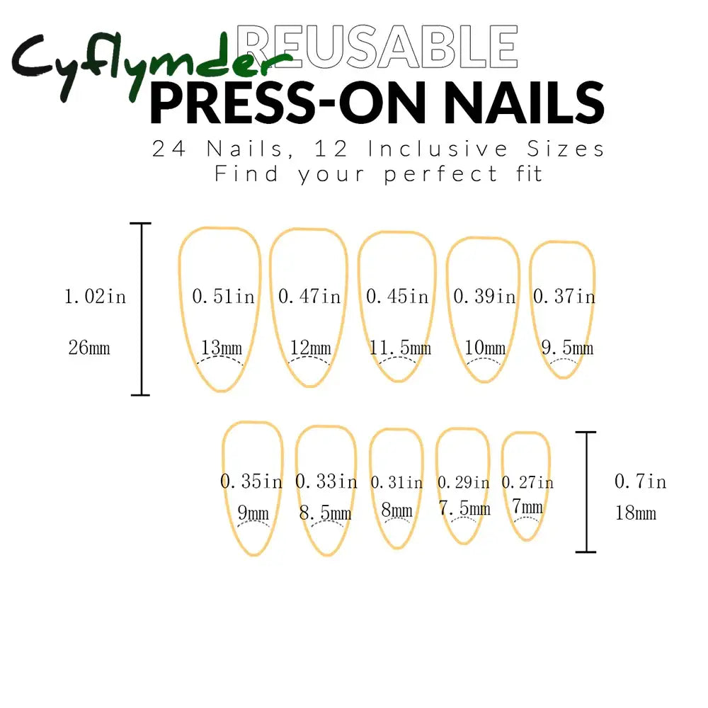 Cyflymder 24Pcs Press On Nails Long Almond Blue Line Love Flower Lattice Print Fake Nail French Tip