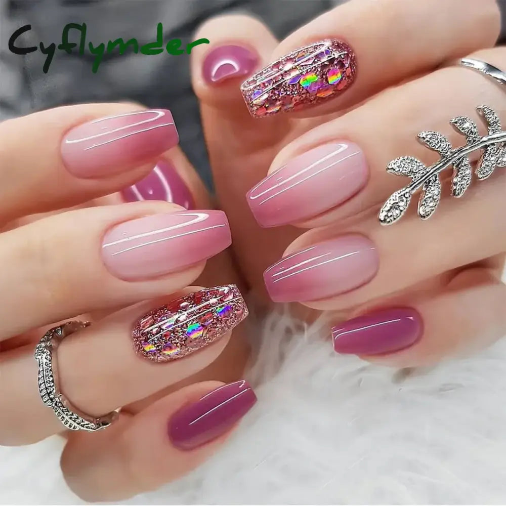 Cyflymder 24Pcs Press On Nails Simple French Colorful Wavy Abstract Line Fake Nails Full Cover Nail Art Tips Coffin