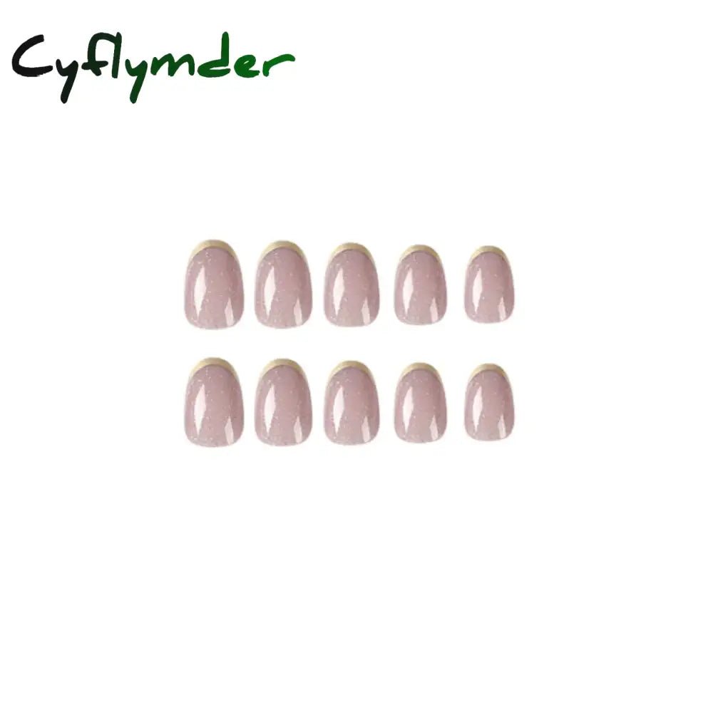 Cyflymder 24Pcs Removable Wearable False Nails Art Short Glitter French Gold Edge Fake Waterproof