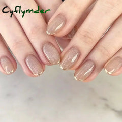 Cyflymder 24Pcs Removable Wearable False Nails Art Short Glitter French Gold Edge Fake Waterproof