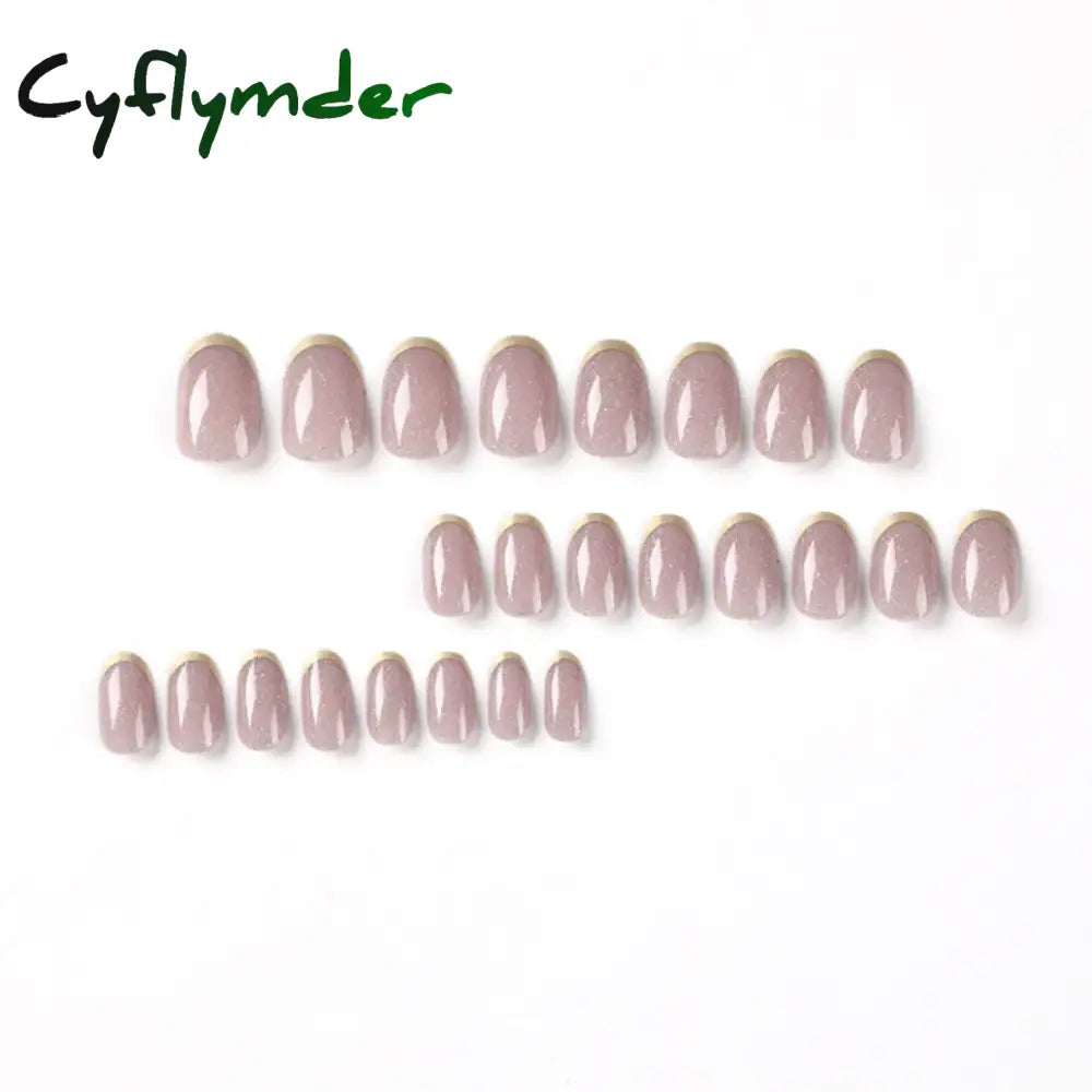 Cyflymder 24Pcs Removable Wearable False Nails Art Short Glitter French Gold Edge Fake Waterproof