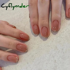 Cyflymder 24Pcs Removable Wearable False Nails Art Short Glitter French Gold Edge Fake Waterproof